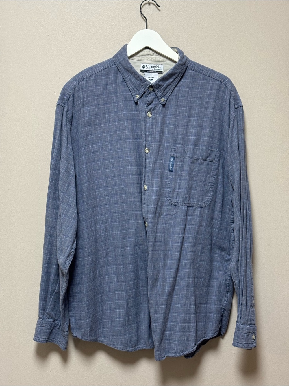 Columbia Men’s Blue Gray Plaid Button-Down Shirt—XL